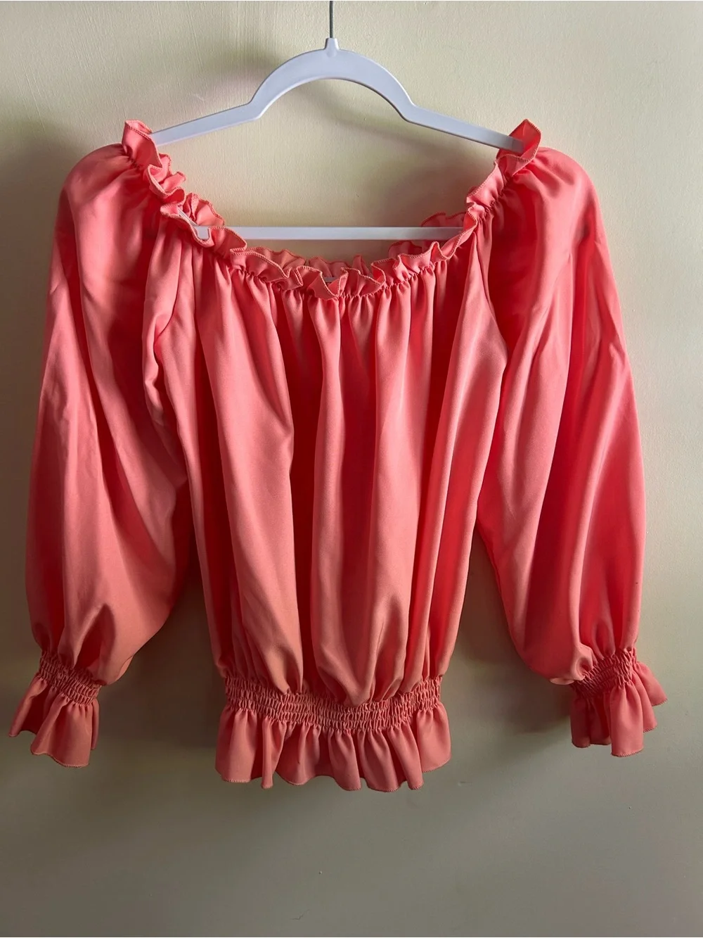 Women’s Off-Shoulder Ruffle Blouse - Coral Pink